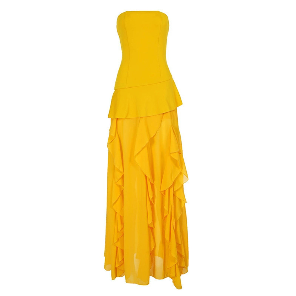 Zara Vacation Strapless Slit Dress Irregular Ruffle Gown - Picture 6 of 7